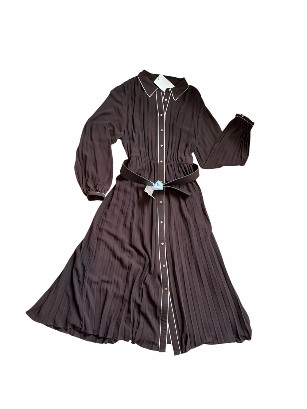 **SOLD** Zara Chocolate Brown Shirtdress with Cream Piping - Picture 4 of 5